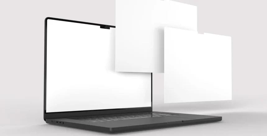 Modern Laptop Screen Website Mockup. Showcase websites, apps, or browser interfaces. Blank frame, isolated on white. Perfect for homepage, presentation, business layout for responsive design preview