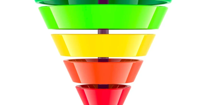 Marketing funnel or sales funnel. 3D rendering isolated on white background