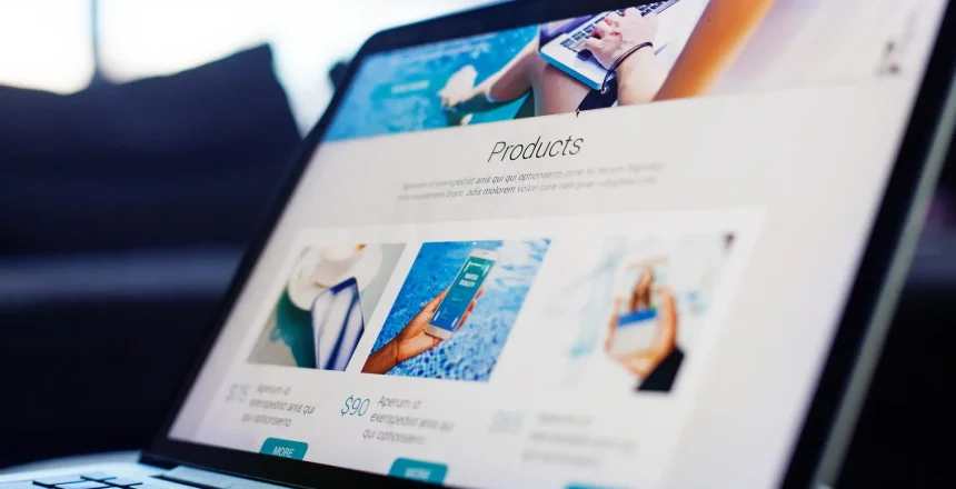 Screen of laptop with technology online shop